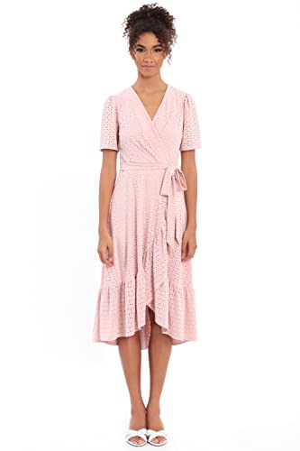 London Times Womens Short Sleeve Ruffle Wrap Dress, Dusty Pink, 12 US