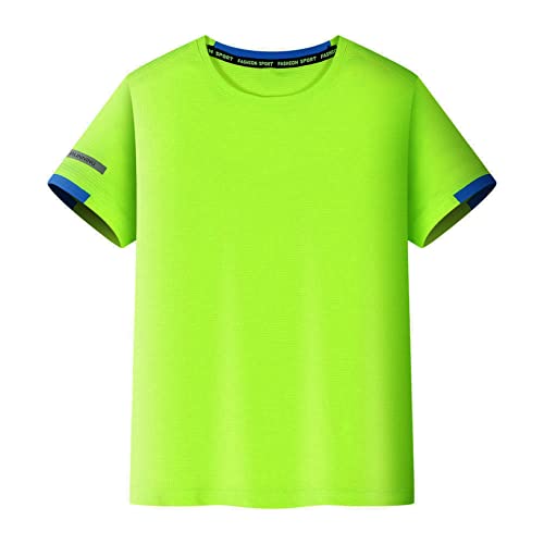 Kaerm Kids Boys Dry-Fit Moisture Wicking Athletic Performance Short-Sleeve T-Shirt Basketball Soccer Jerseys Shirt Fluorescent Green 7-8 Years #TOP8