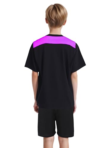 easyforever Boys Quick-dry 2-piece Football Outfit Color Block Sports Top With Shorts For Soccer Basketball Running Purple 14 Years2
