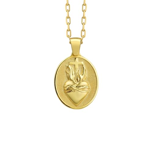 the roller stone - Sacred Heart with Cross Gold Plated Silver Necklace, Personaized Sterling Silver Christian Pendant, Religious Pendant for Mom, Birthday Gift