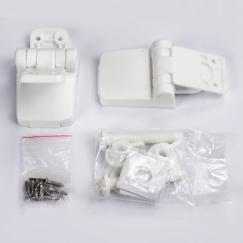 Meaferks Toilet Seat Hinges Replacement Parts &ndash; White Plastic Hinge Set with Screws, Connectors, Double Mounting Slots optional, Universal Fit for Wooden Toilet Seats, 1 Pair White (MFL16)