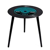 Balvi Mesa Auxiliar Greatest Hits Color Verde En Forma de Disco de Vinilo con Patas de Madera Cristal