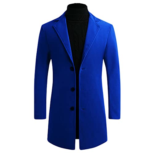 Lu's Chic Men's Slim Fit Pea Coat Thick Overcoats Warm Trench Coats Single Breasted Outerwear Casual Business Dress Coat