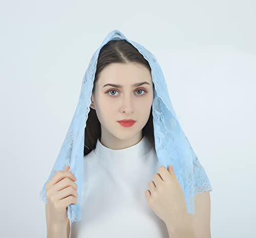 Grettytling Lace Mantilla Veil Soft and comfortable 7 Colors Spanish Style Rose Lace Veil Head Covering D Shape ,Blue