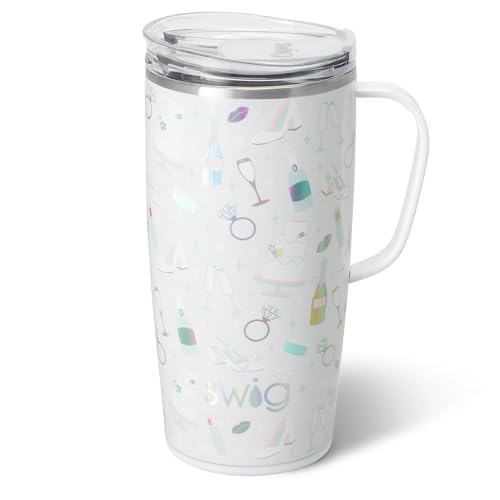 Swig Life 22oz Travel Mug, Insulated Tumbler with Handle and Lid, Cup Holder Friendly, Dishwasher Safe, Stainless Steel, Travel Coffee Cup, Insulated Mug with Lid (Bride to Be)