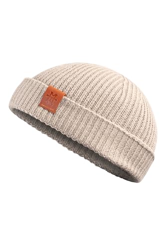 Manufaktur13 Fishermans Beanie Strickmütze Beige Leder