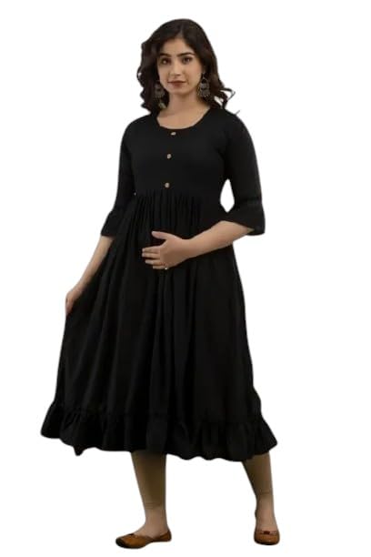 Women Rayon Anarkali Maternity Feeding Kurti with Bot Side Zipper-image-40