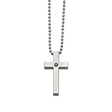 Solid Titanium Men's 1 / 2pt. Diamond Cross Pendant Necklace Charm Chain 22' (Width = 6mm)
