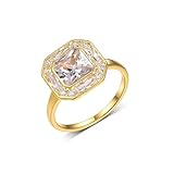 Alianzas decorativas de boda, anillos de amistad cuadrados con corte cuadrado de 2 quilates moissanita, oro amarillo de 14 quilates, talla 65 (20,7)