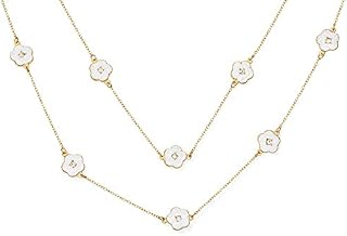 Bling Jewelry Fashion Black White Pink Aqua Orange Enamel Flower Long Wrap Layer 14K Gold Plated Crystal Accent Station Chain Wrap Layer Clover Necklace for Women 36 Inch