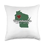 Weyerhaeuser is a village in Rusk County, Wisconsin, United States. State of Wisconsin - United States of America - US USA 100% spun-polyester fabric Double-sided print Filled with 100% polyester and sewn closed Individually cut and sewn by hand Spot...