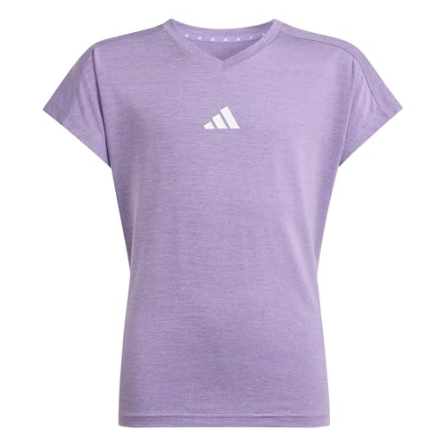 adidas Girl's GOTO PZ V Neck T-Shirt, Active Purple/Ice Lavender/White, 9-10 Years