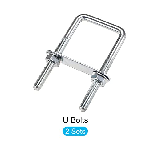 Image of METALLIXITY U Bolts 2 Sets (M8x40x100mm), Square U Bolt Carbon Steel with Accessories - for Construction, Pipe