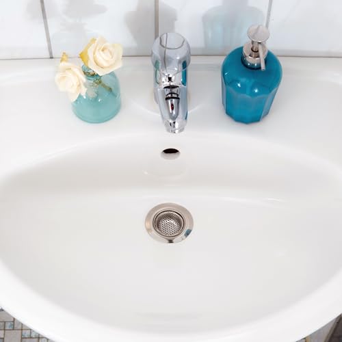 Abflusssieb aus Edelstahl, 3 Stück, Ø 55 mm außen, 37 mm innen, ragt 15 mm in Ausguss, Ablaufsieb für Küchenspüle, Waschbecken, Duschwanne, Badewanne, Haarsieb und Essensreste Sieb, Haarfilter Korb