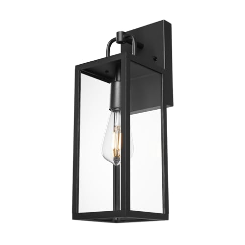 Diyel Transitional Outdoor Wall Sconce Light, 16 Inch Tall Modern Exterior Wall Lighting with Clear Glass, Anti-Rust Powder Coat Black Outside Lantern Lamp for Front Porch Doorway Patio, 1 Pack