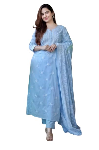 Image of Royal Export Women's Viscose Floral Embroidered Straight Kurta Pant with Dupatta Set | Kurta Sets for Women