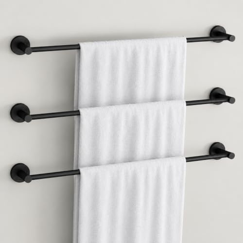 Image of Plantex Stainless Steel Single Towel Rod for Bathroom /Towel Holder /Bathroom Hangers for Clothes /Bathroom Accessories - Pack of 3 (24 Inch, Black)