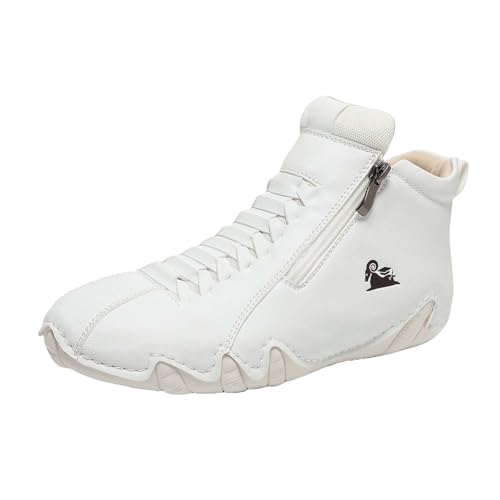 Toumov Women Men's Casual Leather Fashion Sneakers Non-Slip Driving Walking High Top Chukka Boots Genuine Leather Booties Slip-On Lightweight Sports Shoes Walking Driving Shoes for Hiking Camping