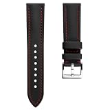 WatchGecko Cinturino Atlas in tela da vela, nero, cuciture rosse, 22 mm