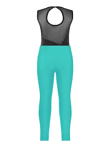 Kids Girls Sleeveless Color Patchwork Dance Outfits Gymnastic Tracksuit Mesh Splice Tank Leotard with Yoga Leggings4