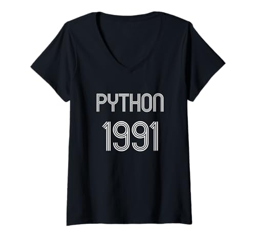 Mujer Python 1991 Año de la primera versión Programador Desarrollador Diseño Camiseta Cuello V