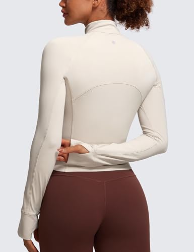 Image of CRZ YOGA Butterluxe Half Zip Crop Top | Workout, Extremely Soft, Slim Fit, Thumbholes, Side Pocket, Long Sleeve Shirts for Women