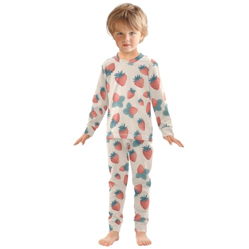 Pajama Sets Long Sleeve Sweet Fruit Strawberry Pattern Soft Comfy Sleepwear 2 Piece PJS 3-8T2