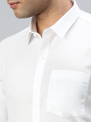 Image of RAMRAJ COTTON Men White Half Sleeve Shirt Crafted For Comfort| Durability| And Timeless Everyday Style