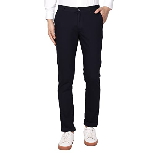 Image of Blackberrys Men's Textured Beige Slim-Fit Trousers |Office Wear & Casual Wear