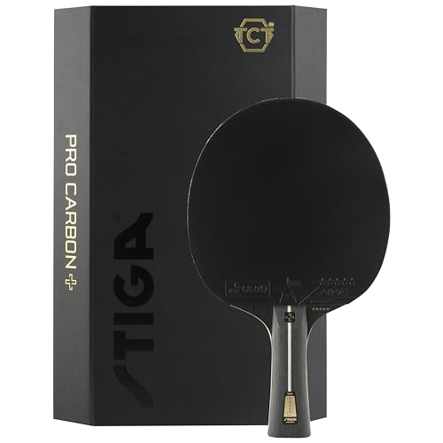 STIGA Pro Carbon + Pala de Ping Pong para Jugadores Atacantes - Pala de Tenis de Mesa Profesional con Fibra de Carbono y Tecnología Touch Carbon - Aprobada por la ITTF - Negro/Rojo