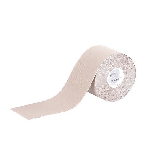 Image of Tmax Cotton Waterproof Kinesiology Tape | Dynamic Kinesiology Tape | Athletic Sports Tape for Injury, Muscle Support, Pain Relief, Joint Support and Physiotherapy (5 m * 5 cm) (Beige 4 way)