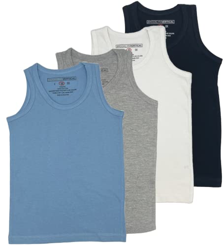 BROOKLYN VERTICAL Boys 4 Pack Undershirt Tank Top - Tagless Cotton Super Soft Runs Small