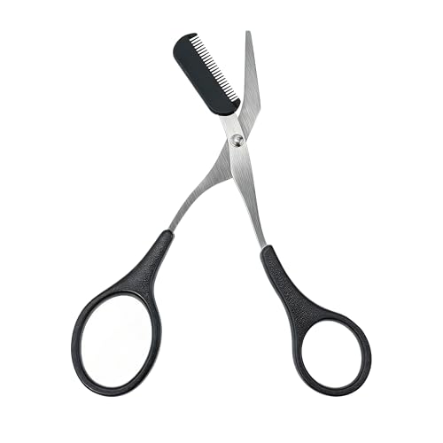 Desenda 2 in 1 Eyebrow Scissors with Comb Stainless Steel Eyebrow Trimmer Scissors for Women Men (Black)