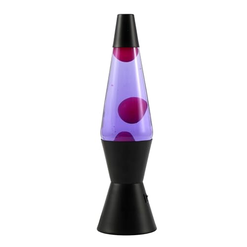 I-TOTAL® - Lámpara de lava LED – Diseño moderno con efecto de burbujas fluidas, bajo consumo, luz LED integrada, 37 cm (Base negra, líquido violeta, cera rosa)