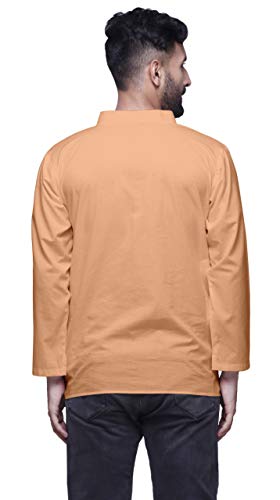 Image of Atasi Mens Kurta Shirt Solid Mandarin Collar Kurta for Boys Short Kurta Peach