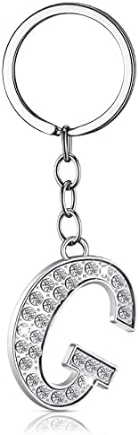 Yaomiao Initial Alphabet Keyring A-Z Letter Rhinestone Key Chain Silver Shiny Alloy Letter Key Ring for Women Men Birthday