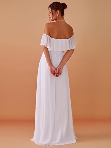 Image of Ever-Pretty Women's Summer Off The Shoulder Flowy Chiffon Formal Wedding Guest Dresses Maxi Side Split Beach Bridesmaid Dress