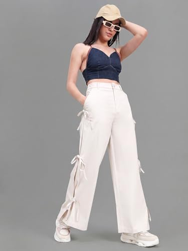 Image of GO COLORS Mostlysane Collection Cotton Pleated Pants Full Length for Women | Mid Rise, Baggy Fit, Solid