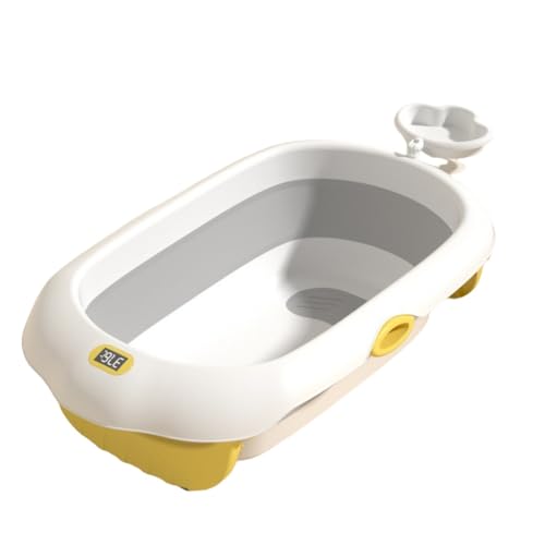 Aeroor新生児から幼児まで使える折りたたみ式ベビーバス、 ソフトクッション&温度計付きベビーバスタブ、 排水穴付きポータブルトラベルバスタブ、 洗い桶 滑り止め コンパクト収納 持ち運び便利 (グレー,温度感知モデル)