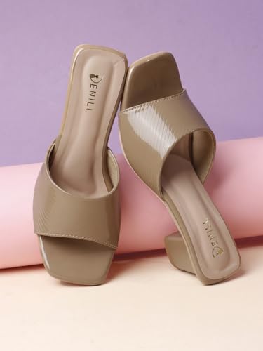 Image of Denill Women's Slip-On Heeled Sandals Square Toe, Textured Upper & Non-Slip Sole