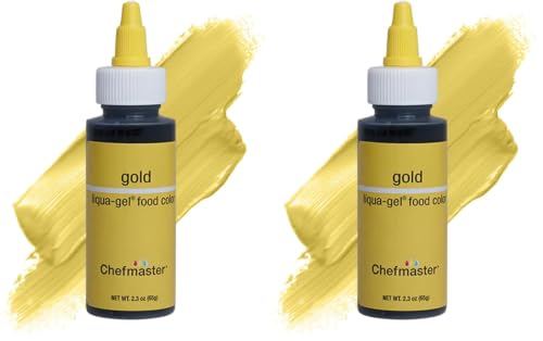 Image of Chefmaster Gold Liqua-Gel Food Coloring | Vibrant Color | Professional-Grade Dye for Icing, Frosting, Fondant | Baking & Decorating | Fade-Resistant | Easy-to-Use | Made in USA | 2.3 oz (Pack of 2)