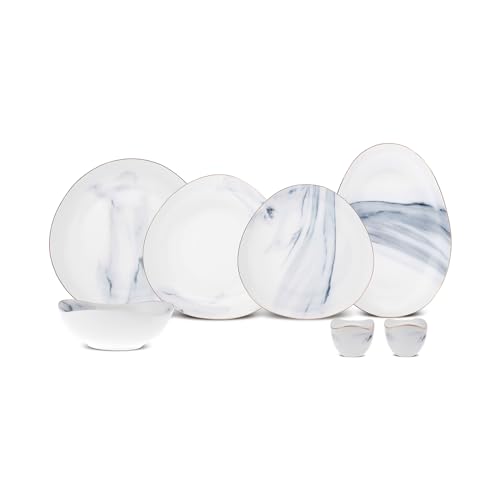 Contenuto: 6 piatti piani (28 cm), 6 piatti da dessert (21 cm), 6 piatti fondi (26 cm), 6 ciotole (14 cm), 1 piatto da portata ovale (25 cm), 1 sale e pepe