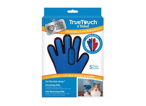 True Touch Five Finger Deshedding Glove- Premium Version, Gentle Grooming Glove Great Cats & Dogs with Long or Short Fur- Includes 1 Authentic Right-Hand Glove & 1 Lint Roller