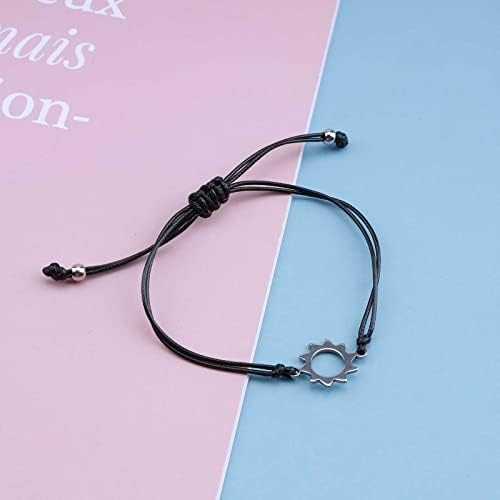 Cimenexe Bohemian Sun Anklet Black Woven Rope Ankle Bracelet Silver Sunshine Chain Anklet Adjustable Wax Anklets Summer Beach Foot Chain Jewelry for Women and Girls Gifts