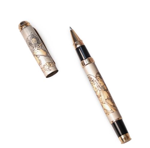 Image of Radhe Krishna Etched Pen in Brass Metal Body | Radha ji & Krishnaji Inscribed Pen with Radhe Radhe Engraving | Premium Metal Pen in Golden Box | Divine Gifting Product | Pushtimarg Gifts
