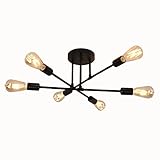 ✍Lámpara de Techo Vintage. Plafón retro de 6 lámparas en metal, cada poste soporta una bombilla en ambos extremos, combina elementos clásicos y tradicionales. Color: negro.