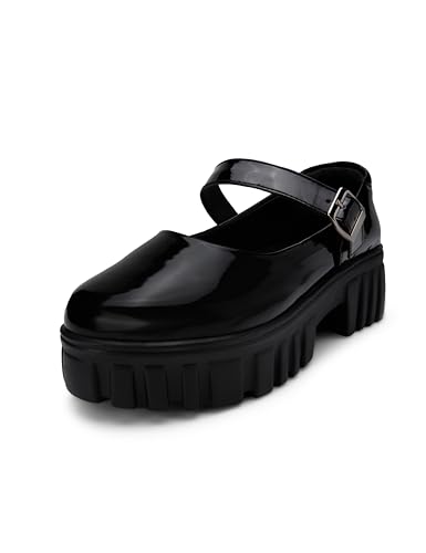 Image of Mochi Women Synthetic Platform Block Heel Mary Jane Shoes