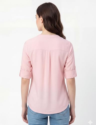 Image of FYLTR Women's Casual Roll -Up Sleeves V-Neck Top - Western Tops for Woman | Shirts for Women | Soft & Comfortable | Tops for Jeans