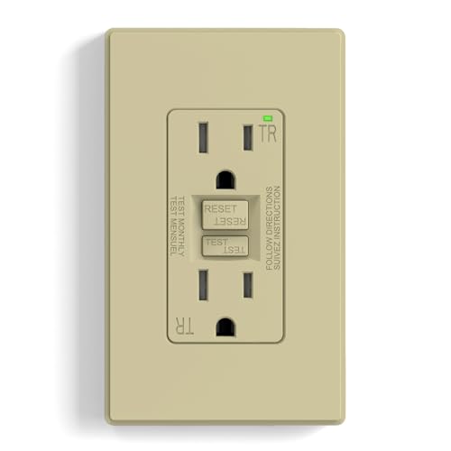 ELEGRP GFCI Outlet 15 Amp, Self-Test GFI Electrical Outlet with Thinner Design, TR Tamper Resistant GFCI Receptacle, Ground Fault Circuit Interrupters with Wall Plate, UL Listed, Matte Ivory, 1 Pack