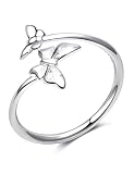 ITS4YEO Solid 925 Sterling Silver Butterfly Adjustable Open Ring Valentine Anniversary Birthday Jewe